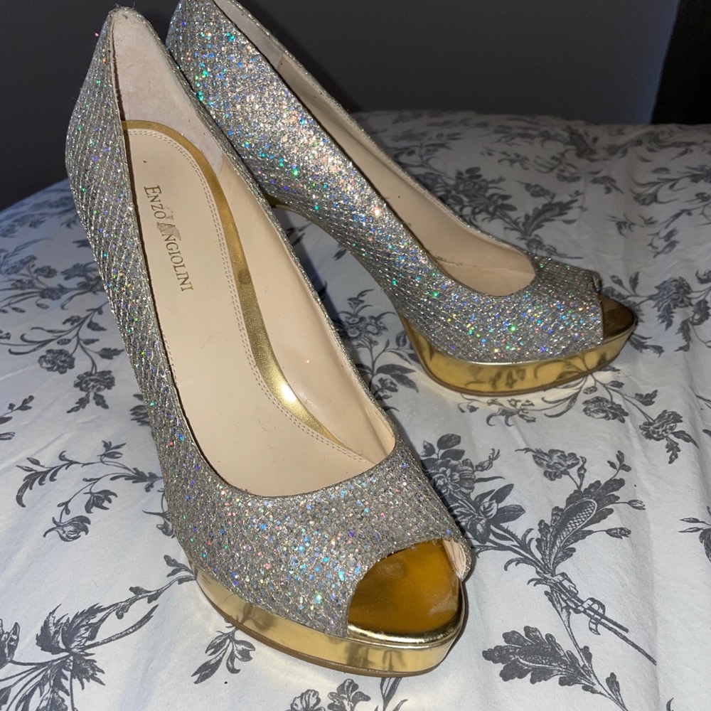 Enzo Angiolini Glitter Sully Peep Toe Heels - 9.5